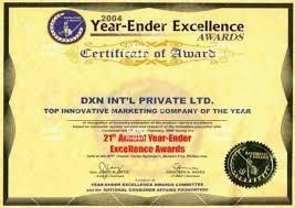 Certificate of Award for Top Innovative Marketing Company in 2004 by Year-Ender Excellence Awards.